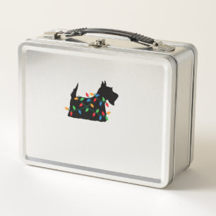 Scottish Terrier Scottie Dog Christmas Lights Gift Metal Lunch Box
