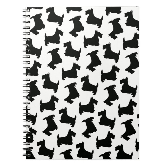 Scottish Terrier Scottie Dog Pattern Black Spiral Notebook (Front)