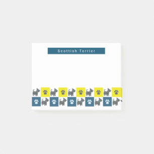 Scottish Terrier Scottie Dog &Paw Yellow&Blue Grid Post-it Notes