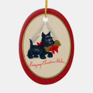 Scottish Terrier Scottie Dog with gift and tree Ceramic Tree Decoration