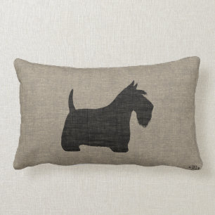 Scottish Terrier Scottie Silhouette Faux Linen Lumbar Cushion