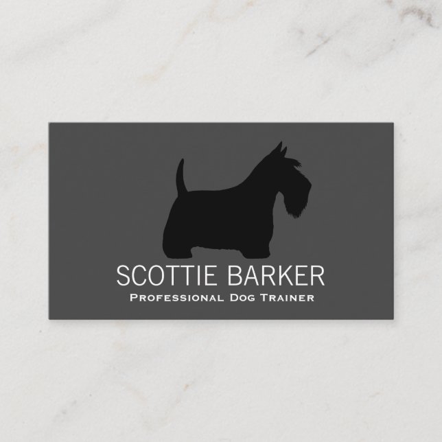 Scottish Terrier Silhouette Black on Grey Scottie Business Card (Front)
