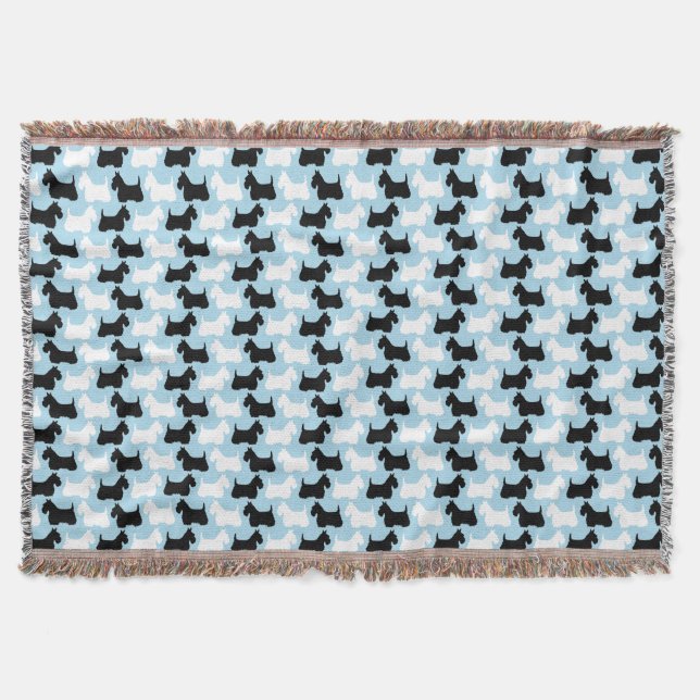 Scottish Terrier silhouette, black/white dog Throw Blanket (Front)
