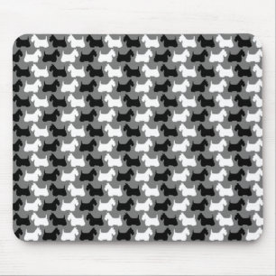 Scottish Terrier silhouette, black/white/grey Mouse Pad
