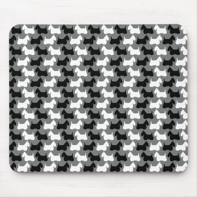 Scottish Terrier silhouette, black/white/grey Mouse Pad (Front)