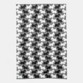 Scottish Terrier silhouette, black/white/grey Tea Towel
