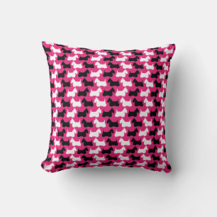 Scottish Terrier silhouette, black/white/pink Cushion