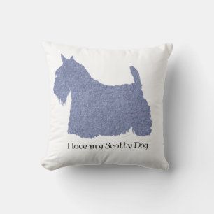 Scottish Terrier Silhouette in Denim Cushion