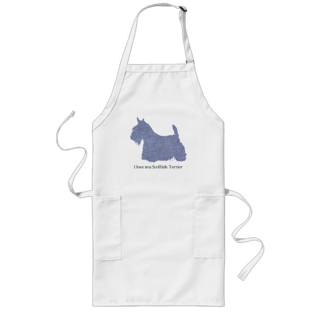 Scottish Terrier Silhouette in Denim Long Apron (Front)