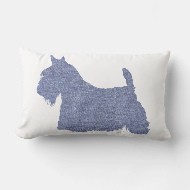 Scottish Terrier Silhouette in Denim Lumbar Cushion (Front)