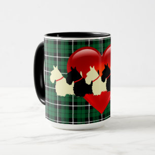 Scottish Terrier silhouette, Kelly green plaid Mug