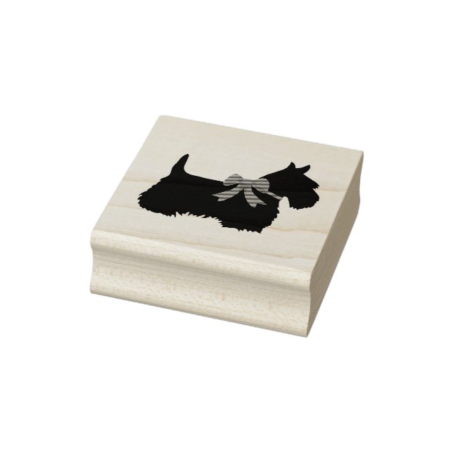 Scottish terrier silhouette with bow  rubber stamp (Stamp)