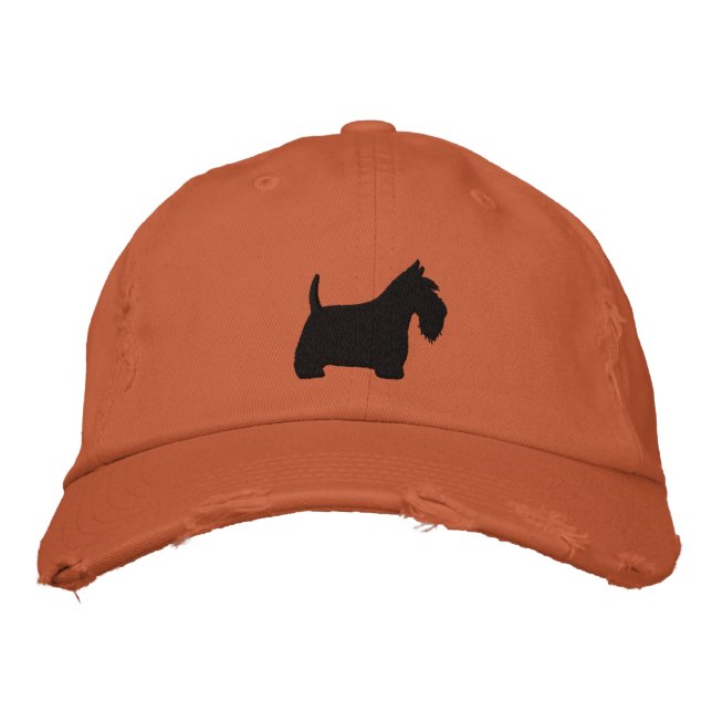 Scottish Terrier Silhouette with Text Embroidered Hat (Front)
