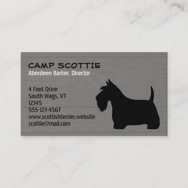 Scottish Terrier Silhouette Wood Grain Style Business Card (Front)