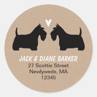 Scottish Terrier Silhouettes Return Address Classic Round Sticker