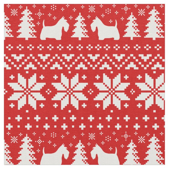 Scottish Terrier Silhouettes Scottie Dog Christmas Fabric (Close Up)