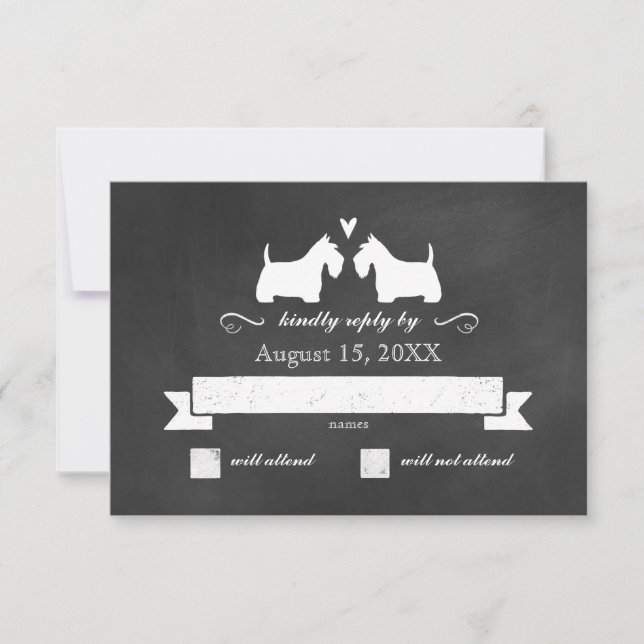 Scottish Terrier Silhouettes Wedding RSVP Reply (Front)