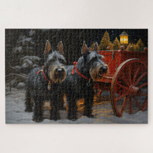 Scottish Terrier Snowy Sleigh Christmas Decor  Jigsaw Puzzle