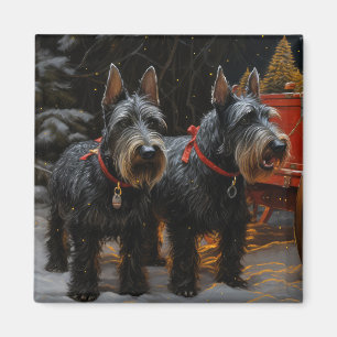 Scottish Terrier Snowy Sleigh Christmas Decor Magnet