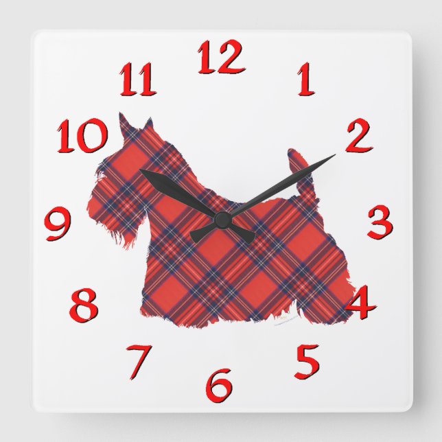 Scottish Terrier Stewart Tartan Square Wall Clock (Front)