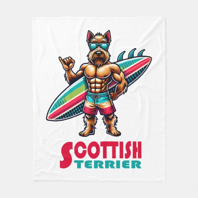 Scottish Terrier Surfer Fleece Blanket (Front)