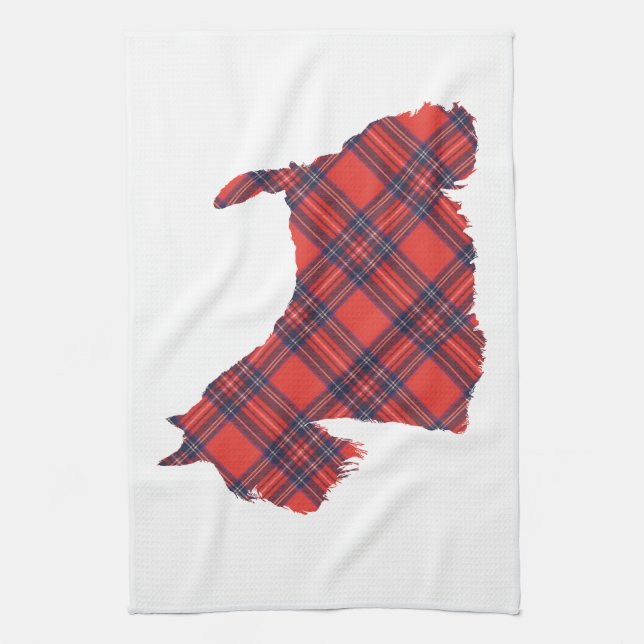 Scottish Terrier Tartan Silhouette Tea Towel (Vertical)