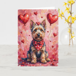 Scottish Terrier Valentine Dog Sitting with Hearts Card