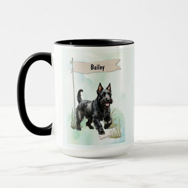 Scottish Terrier Watercolor Personalised Dog Mug (Left)