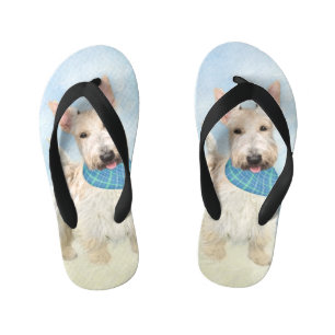 Scottish Terrier Wheaten Dog Painting Original Art Kid's Jandals