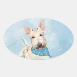 Scottish Terrier Wheaten Dog Painting Original Art Oval Sticker