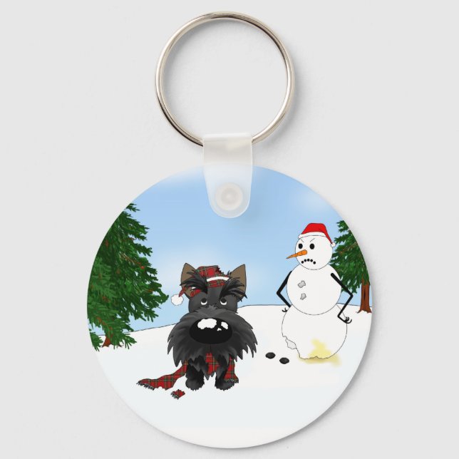 Scottish Terrier Winter Scene Key Ring (Front)