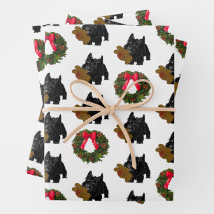 Scottish Terrier With Christmas Wreath Wrapping Paper Sheet