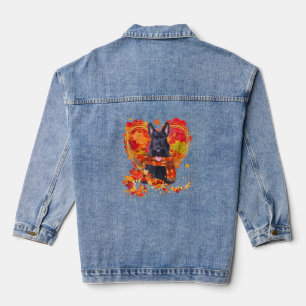 Scottish Terrier With Heart Made Of Autumn Leaves Denim Jacket