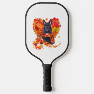 Scottish Terrier With Heart Made Of Autumn Leaves Pickleball Paddle