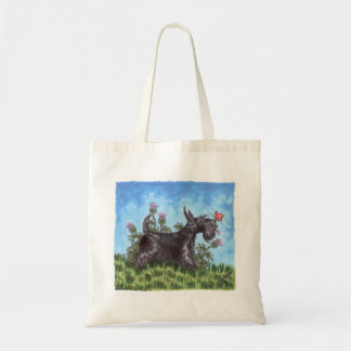 Scottish terrier with thistles tote