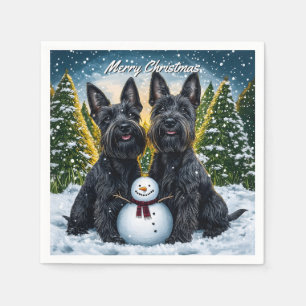 Scottish Terriers and Snowman Christmas Napkin