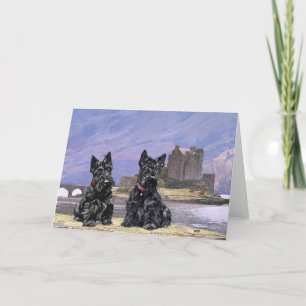 Scottish Terriers at Eilean Donan Castle Card