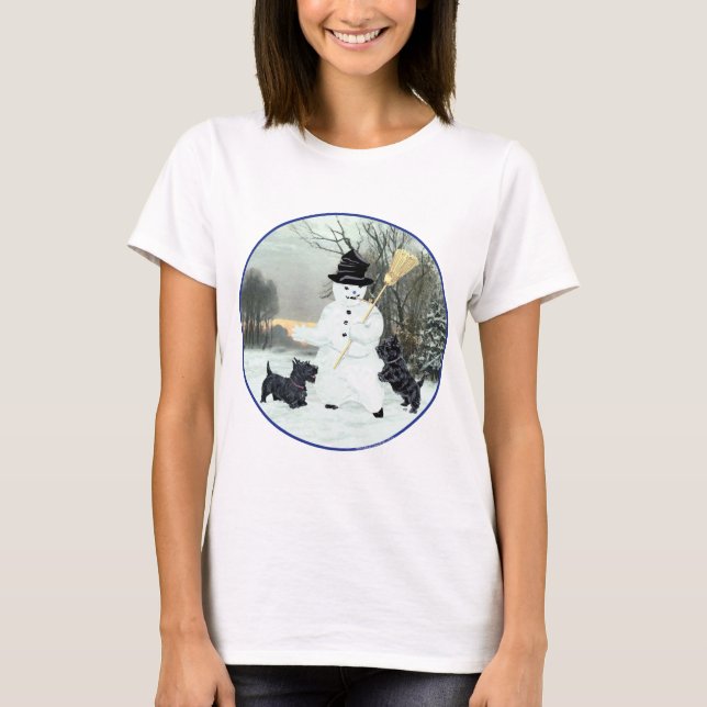 Scottish Terriers Build Snowman T-Shirt (Front)