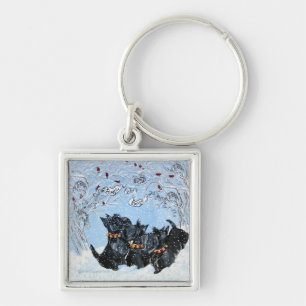 Scottish Terriers in the snow! Key Ring