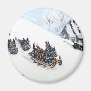 Scottish Terriers Sledding Magnet
