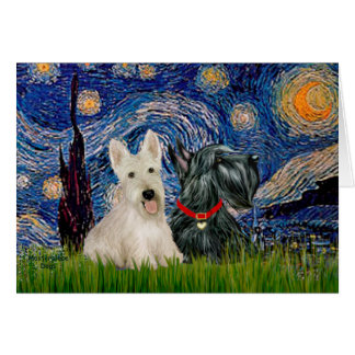 Scottish Terriers (two-BW) - Starry Night