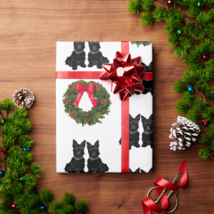 Scottish Terriers with Christmas Wreath  Wrapping Paper