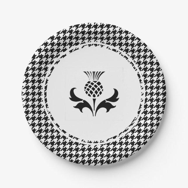 Scottish Thistle and Houndstooth  Paper Plate (Front)