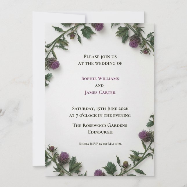 Scottish Thistle Border Wedding Invitation | Class (Front)