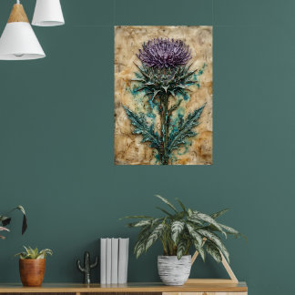 Scottish Thistle Botanical Oil Painting Fine Art P Poster