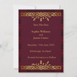Scottish Thistle Burgundy Red Tartan Gold Celtic K Save The Date