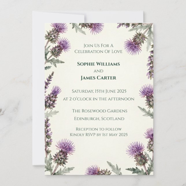 Scottish Thistle Celtic Tartan Wedding Invitation (Front)