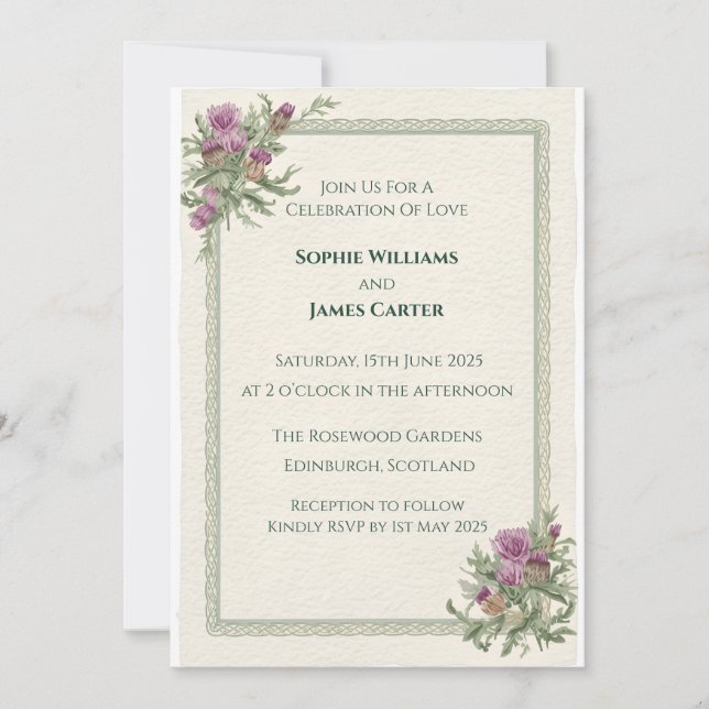 Scottish Thistle Celtic Tartan Wedding Invitation (Front)