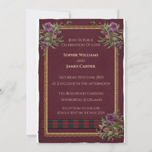 Scottish Thistle Celtic Tartan Wedding Invitation 