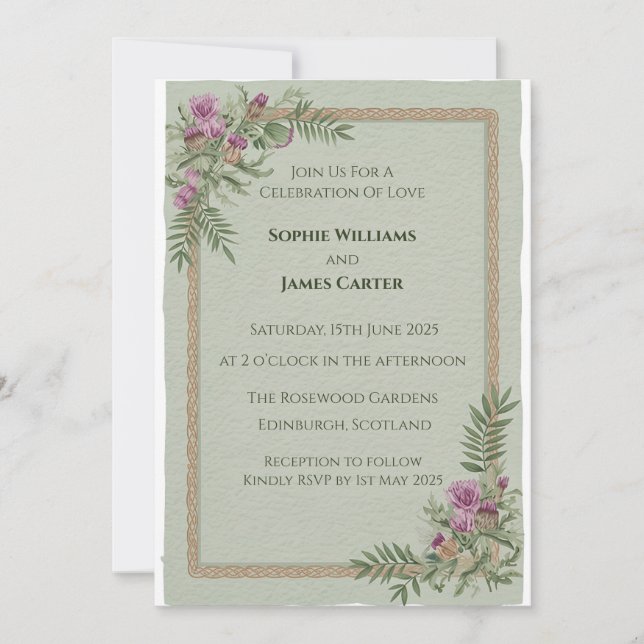 Scottish Thistle Celtic Tartan Wedding Invitation (Front)